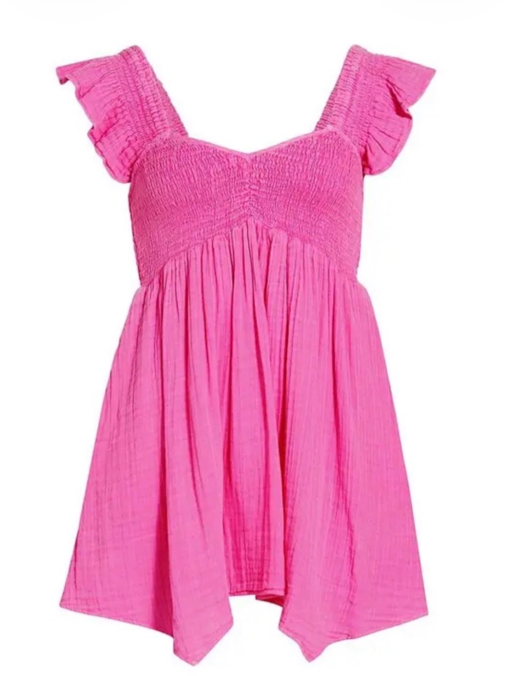 LoveShackFancy Pink Smocked Bodice Ruffle Strap Mini Dress